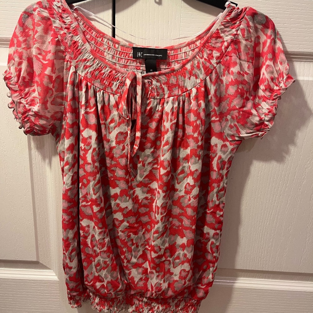 INC International Concepts Pink @ Grey Print Blouse